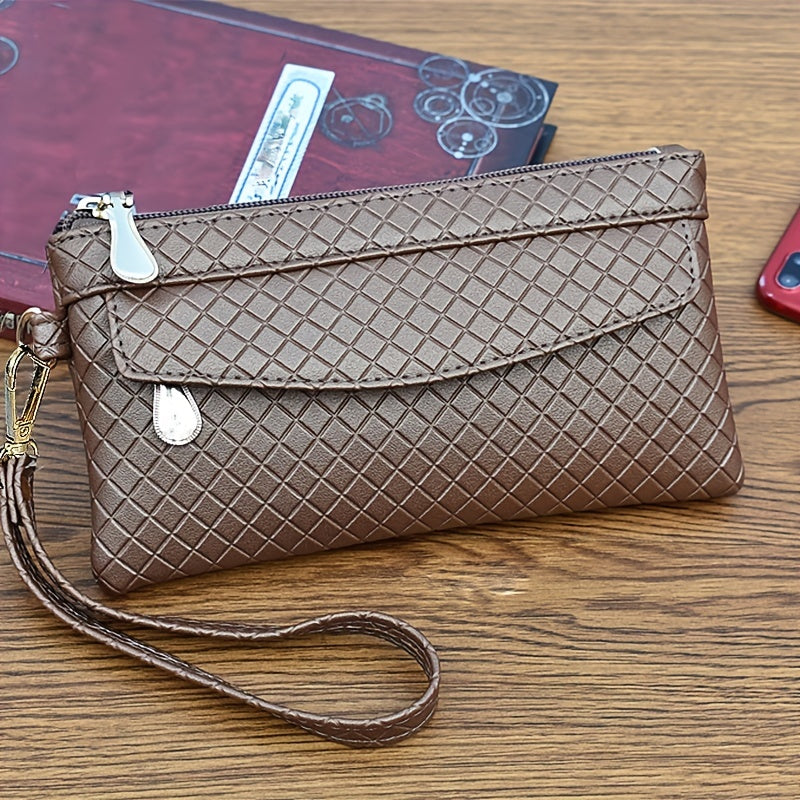 fachgo | Women's Argyle Quilted Clutch Bag, Multi Zipper Wristlet Bag For Phone & Coin, Fashion Handbag