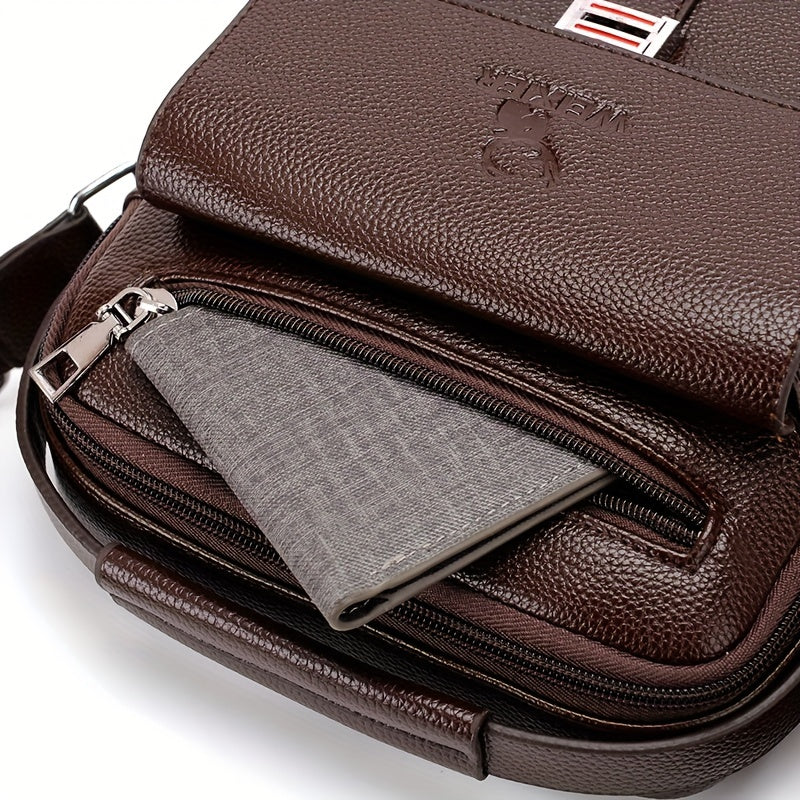 fachgo | [Vintage Business Bag] WEIXIER Men's Vintage Business Casual Adjustable Shoulder Bag - Multiple Compartments, Zippered Pockets, Compact Design, Black, Secure Zip Closure, Small Crossbody Bag