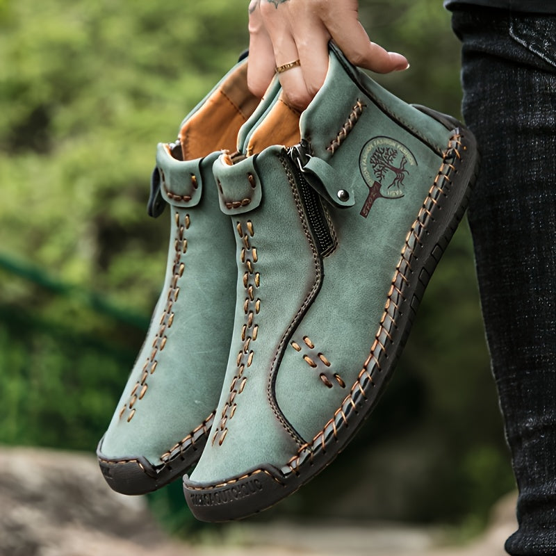 fachgo | Men's Handmade PU Boots with Zipper, Casual