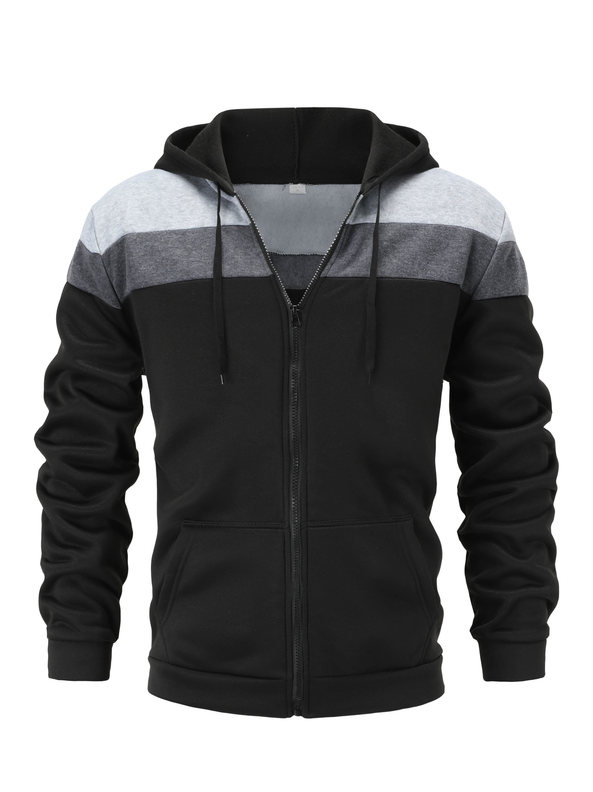 fachgo | Men'S Casual Hooded Sweatshirt, Solid Color Zip-Up Pullover, Long Sleeve Polyester Knit Fabric, Regular Fit with Slight Stretch, 160gsm - Autumn/Winter Fashion