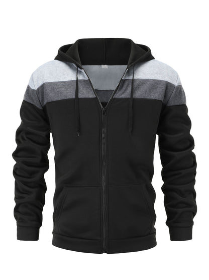 fachgo | Men'S Casual Hooded Sweatshirt, Solid Color Zip-Up Pullover, Long Sleeve Polyester Knit Fabric, Regular Fit with Slight Stretch, 160gsm - Autumn/Winter Fashion