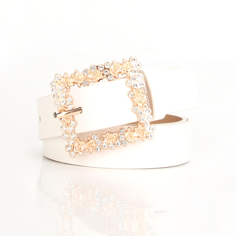 fachgo | [Elegant Belt] 2023 Women's Fashion Accessory, Elegant Alloy Rhinestone Pin Buckle Belt, Versatile Dress Decorative Accessory, Casual & Sporty Style, Hand Washable - Ideal for Weekend and Festive Occasions, Weekend Casual Wea