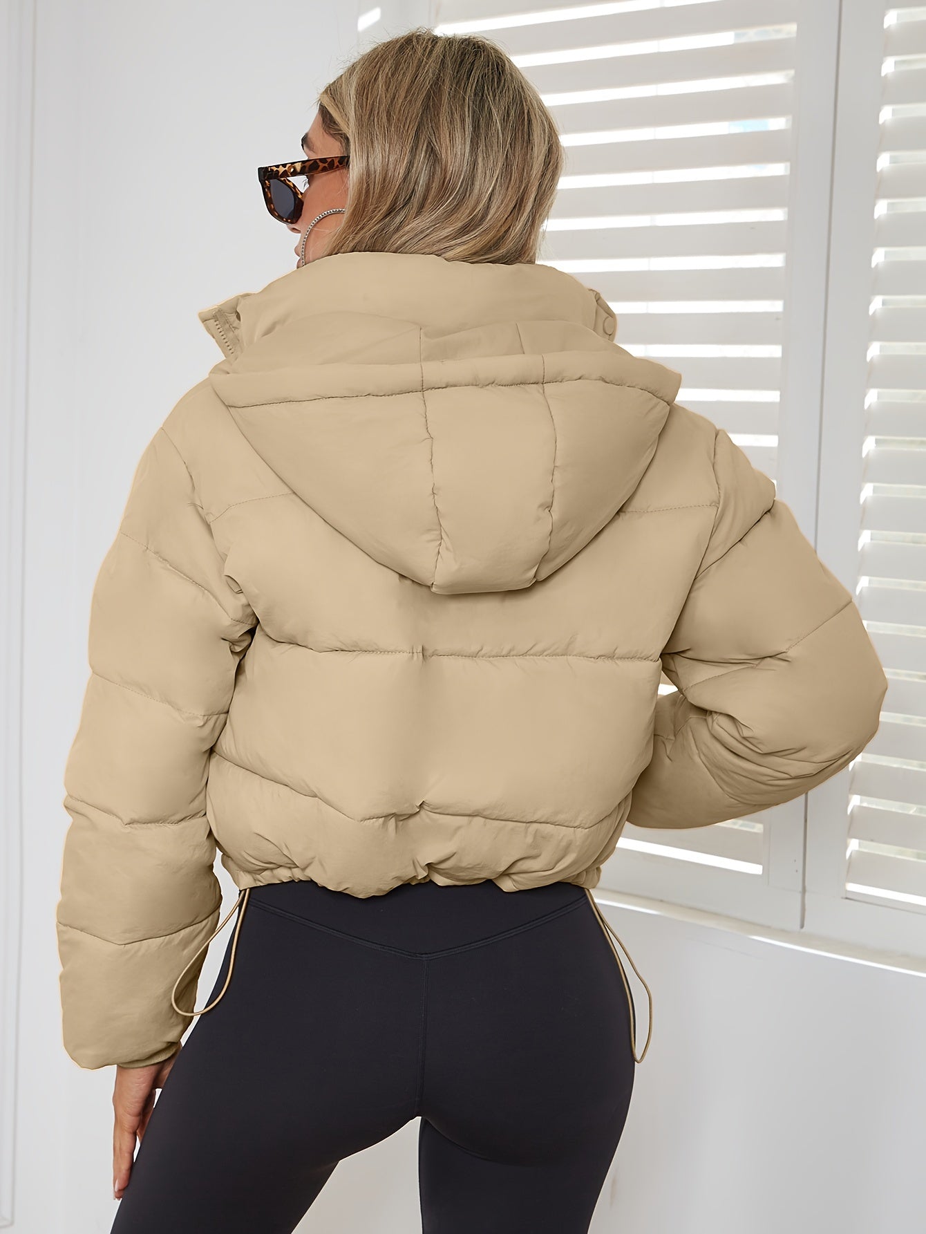 fachgo | New Women's Jacket Hooded Warm Coat with Drawstring Design, Short Casual Fashion Padded Coat