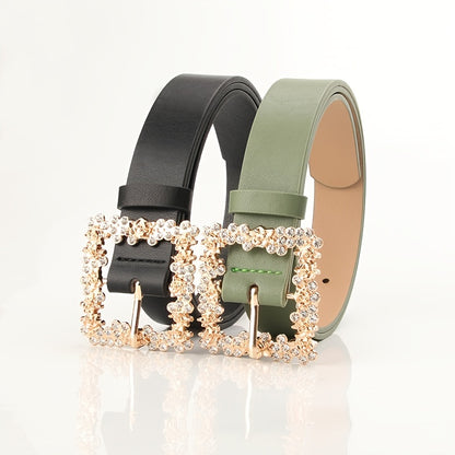 fachgo | [Elegant Belt] 2023 Women's Fashion Accessory, Elegant Alloy Rhinestone Pin Buckle Belt, Versatile Dress Decorative Accessory, Casual & Sporty Style, Hand Washable - Ideal for Weekend and Festive Occasions, Weekend Casual Wea