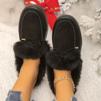 fachgo | New Women Winter Ankle Boots Snow Boots Plush Warm Slip-on Ladies Shoes Flats Plus Size