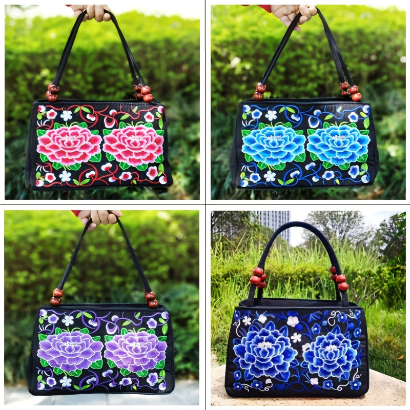 fachgo | Embroidered Handbag, Double Zipper Bag, Women's Printed Handbag