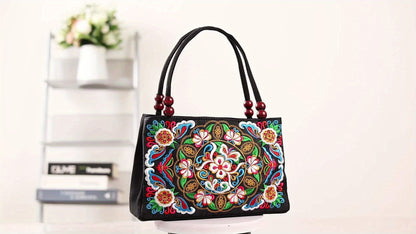 fachgo | Embroidered Handbag, Double Zipper Bag, Women's Printed Handbag