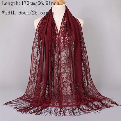 fachgo | [Floral Lace Scarf With Tassels] Ladies Women's Floral Lace Scarf Shawl With Tassels, Soft Mesh Fringe Wraps Bridal Shawl For Wedding Evening Party Dresses