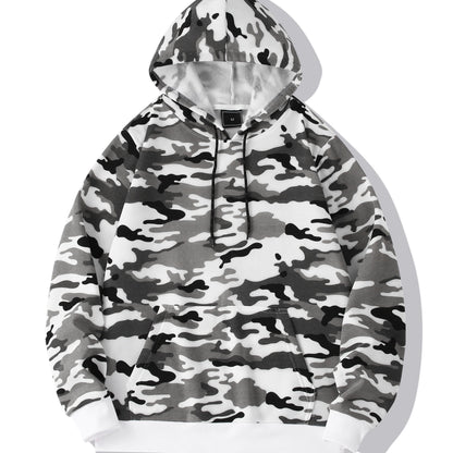 fachgo | [Camouflage Sweatshirt] Autumn Winter Hooded Men's Camouflage Loose Pullover Fleece Sweatshirt | Fleece, Hooded