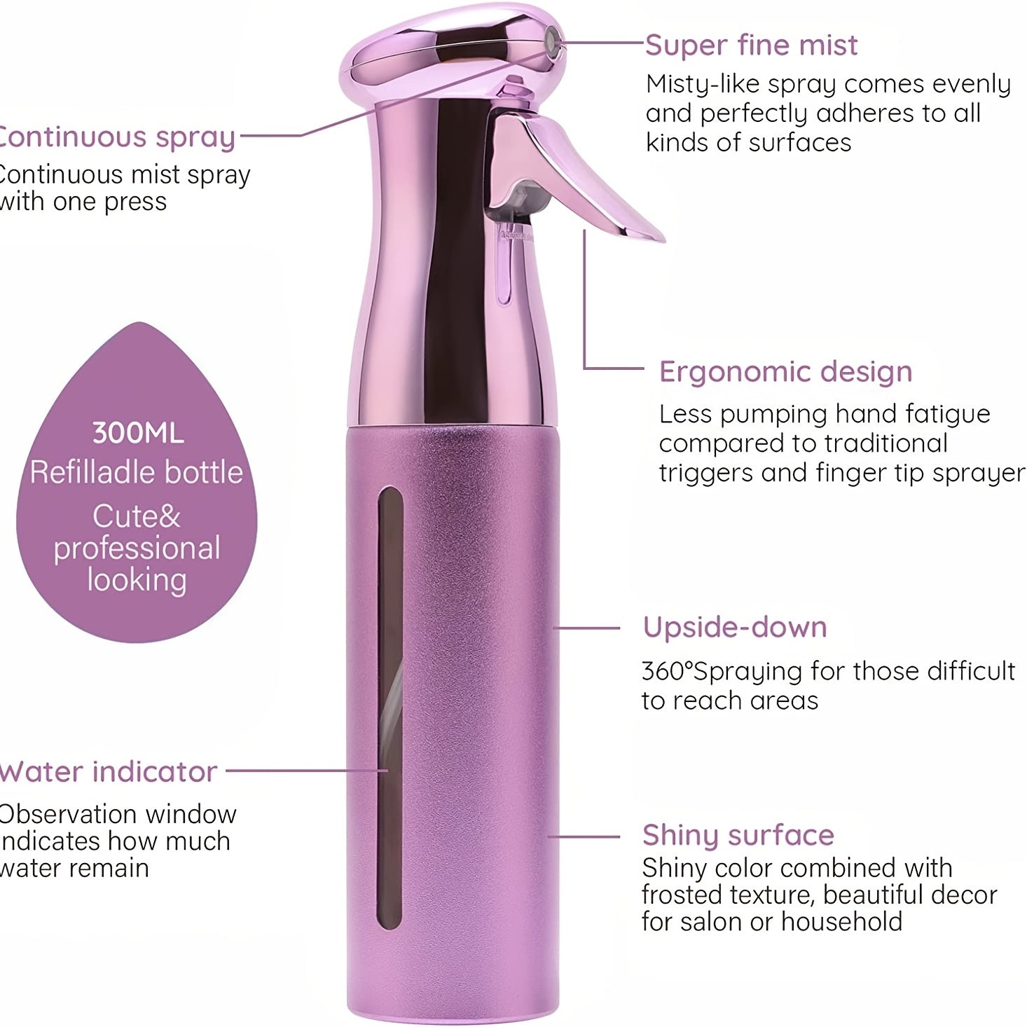 fachgo | 1pcs 300ml Electroplating Continuous Spray Bottle Automatic High-pressure Spray Bottle Hairdressing Alcohol Disinfection Spray Bottle