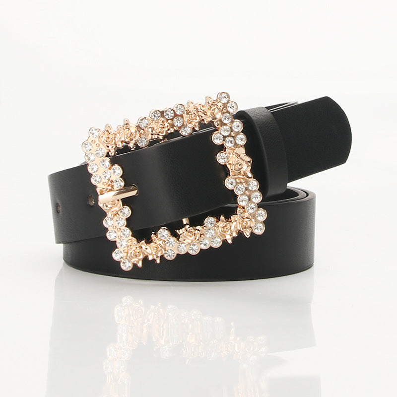 fachgo | [Elegant Belt] 2023 Women's Fashion Accessory, Elegant Alloy Rhinestone Pin Buckle Belt, Versatile Dress Decorative Accessory, Casual & Sporty Style, Hand Washable - Ideal for Weekend and Festive Occasions, Weekend Casual Wea