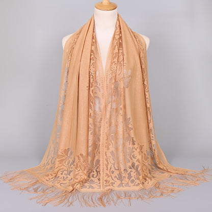 fachgo | [Floral Lace Scarf With Tassels] Ladies Women's Floral Lace Scarf Shawl With Tassels, Soft Mesh Fringe Wraps Bridal Shawl For Wedding Evening Party Dresses