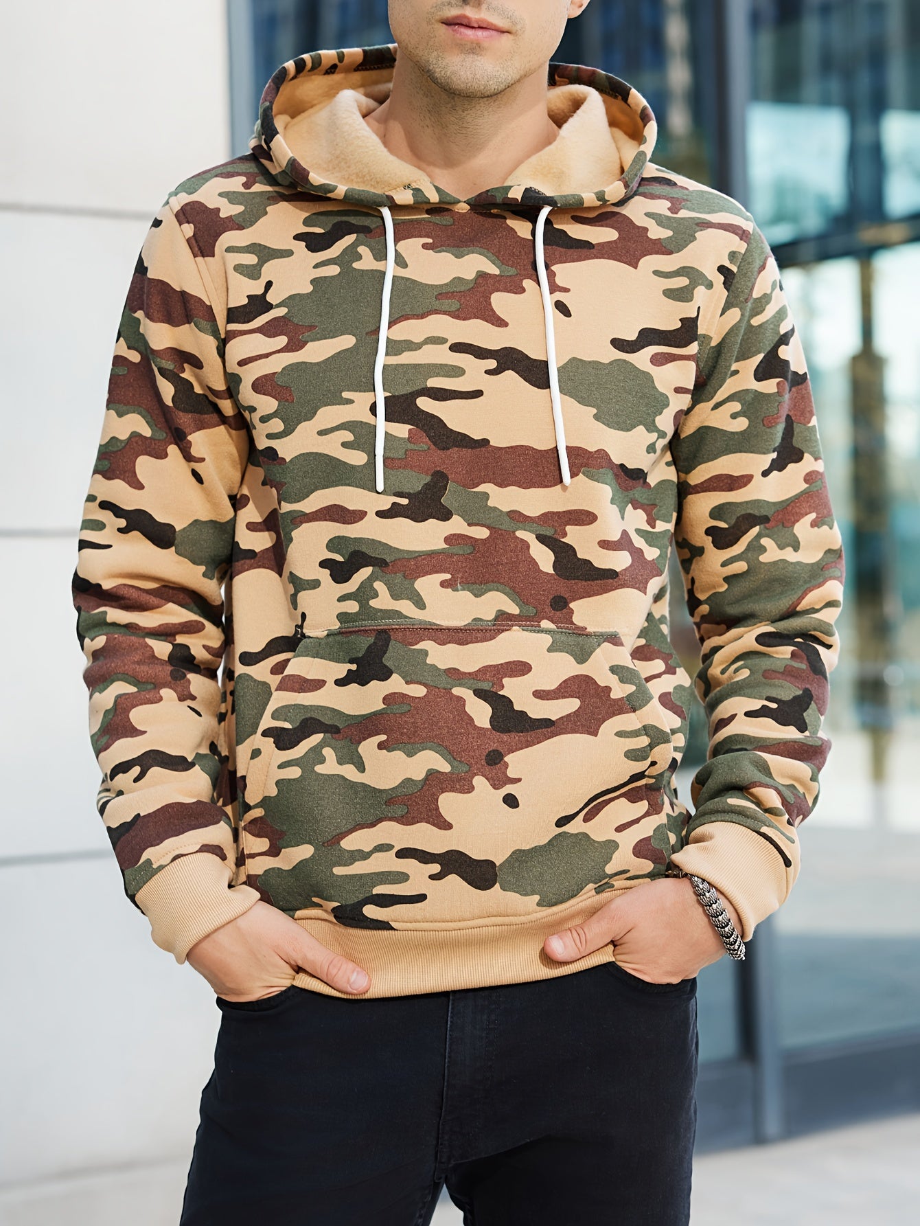 fachgo | [Camouflage Sweatshirt] Autumn Winter Hooded Men's Camouflage Loose Pullover Fleece Sweatshirt | Fleece, Hooded