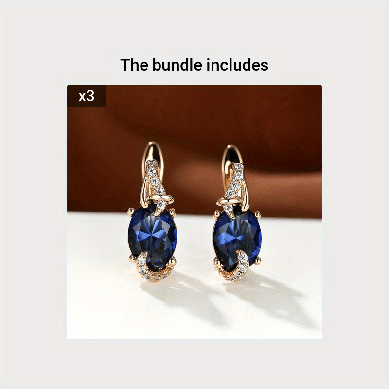 fachgo | [18K Gold Plated Earrings] 18K Gold Plated Blue Stone Stud Earrings | Trendy Round Oval Cut White Blue Red Pink Stone Drop Earrings | Anniversary Claw Earrings Jewelry for Women