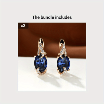 fachgo | [18K Gold Plated Earrings] 18K Gold Plated Blue Stone Stud Earrings | Trendy Round Oval Cut White Blue Red Pink Stone Drop Earrings | Anniversary Claw Earrings Jewelry for Women