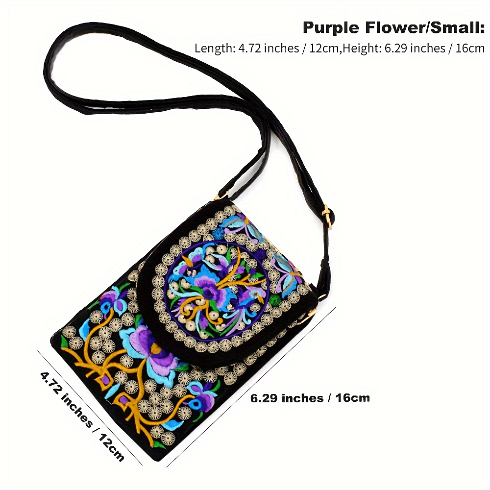 fachgo | Retro Boho Embroidered Phone Bag, Mini Ethnic Travel One Shoulder Bag For Women