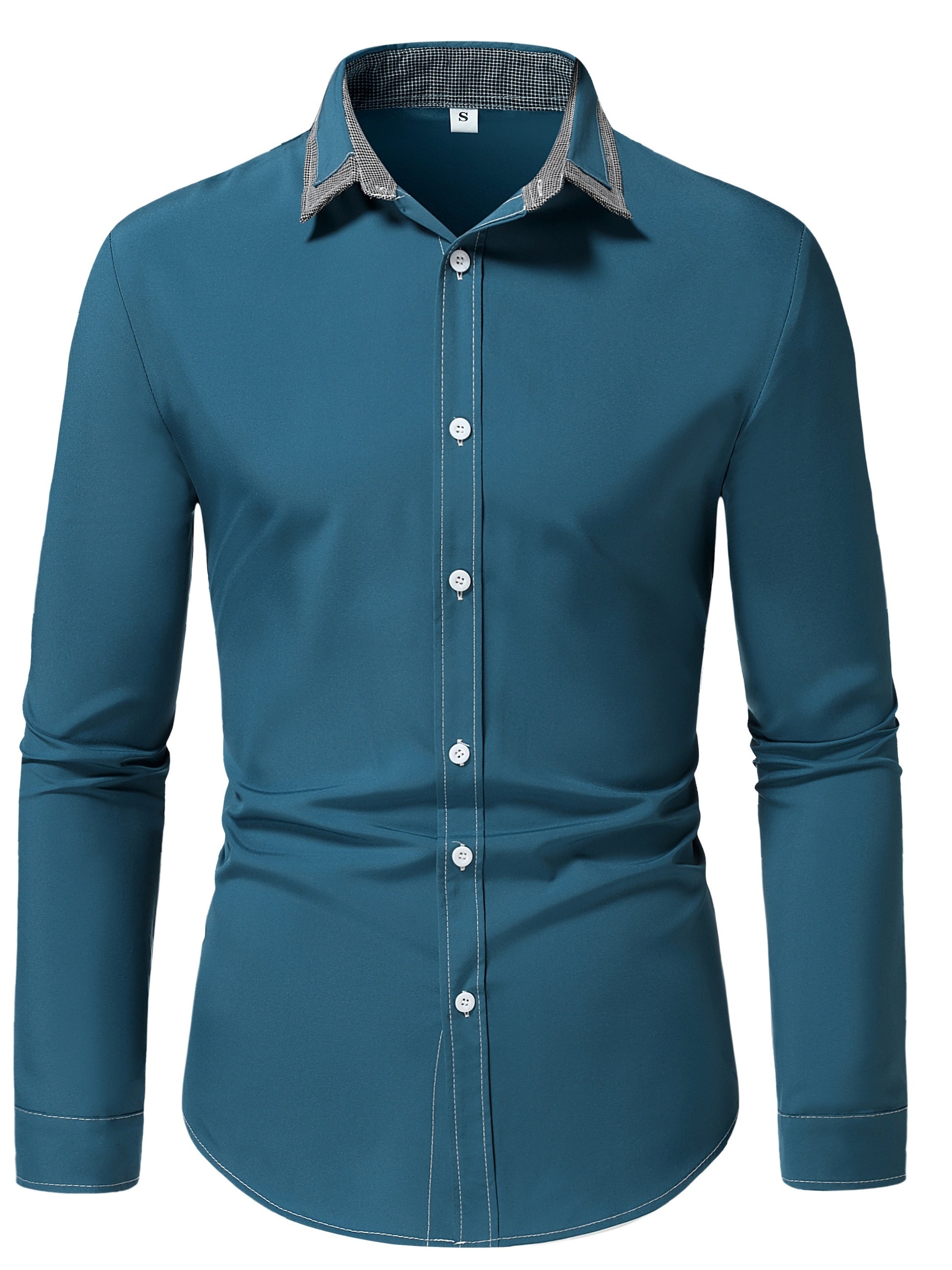 fachgo | Men'S Color-Blocked Checkered Casual Long-Sleeve Shirt