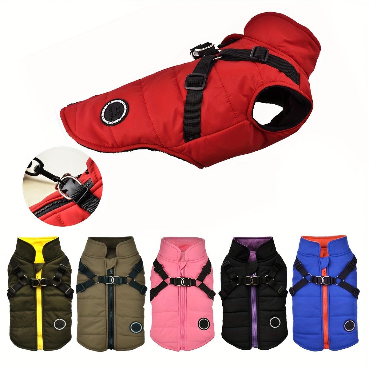 fachgo | Warm Padded Dog Vest with Harness for Small And Medium Dogs - Red Coat for Extra Comfort And Security Christmas Gift