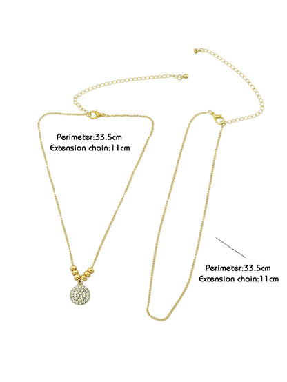 Trendy Jewellery 2 pcs Gold Silver Chain Rhinestone Decor Round Pendant Necklace with Perimeter dimensions.