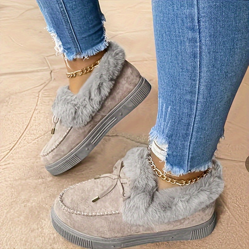fachgo | New Women Winter Ankle Boots Snow Boots Plush Warm Slip-on Ladies Shoes Flats Plus Size