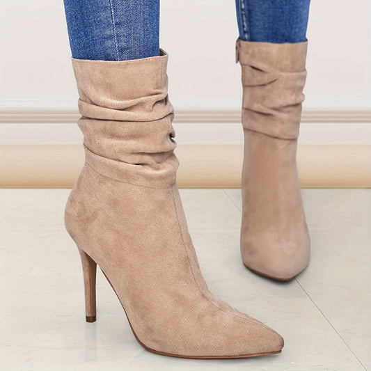 fachgo | Women's Mid-Calf Boots, Plain Fashionable Boots with Zipper for Comfort and Casual Wear, Round Toe in the Middle of Calf
