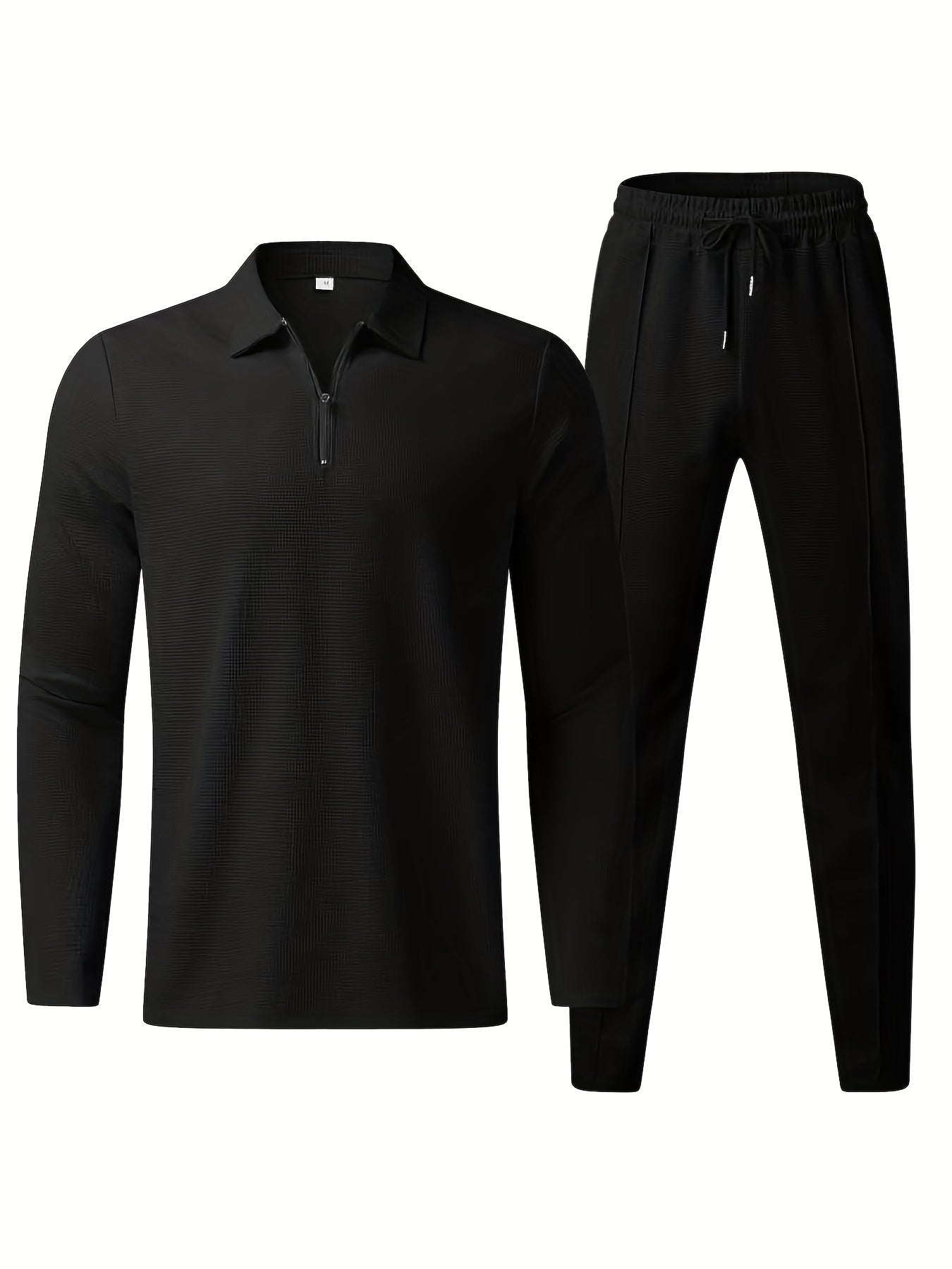fachgo | 2Pcs Men's Waffle Pattern Outfits, Casual V Neck Long Sleeve Pullover Sweatshirt And Drawstring Sweatpants Joggers Set For Spring Fall