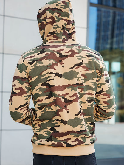 fachgo | [Camouflage Sweatshirt] Autumn Winter Hooded Men's Camouflage Loose Pullover Fleece Sweatshirt | Fleece, Hooded