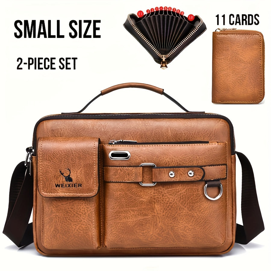fachgo | WEIXIER Men's Business Crossbody Bag with Adjustable Strap, Golden-Tone Hardware & Multi-Compartment Design - Brown/Tan -like Texture, Golden-Tone Hardware, Compatible with iPhone/ Smartphones - Casual & Formal Office, Travel