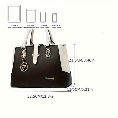 fachgo | Women's Letter Detail Shoulder Bag, Elegant Double Handle Purse, Simple Large Handbag For Work