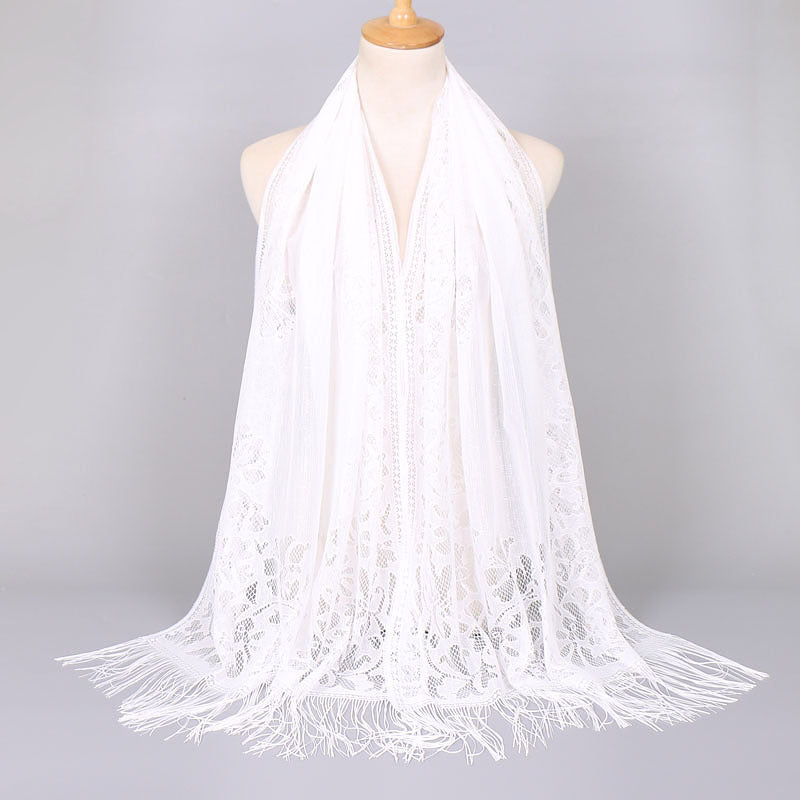 fachgo | [Floral Lace Scarf With Tassels] Ladies Women's Floral Lace Scarf Shawl With Tassels, Soft Mesh Fringe Wraps Bridal Shawl For Wedding Evening Party Dresses