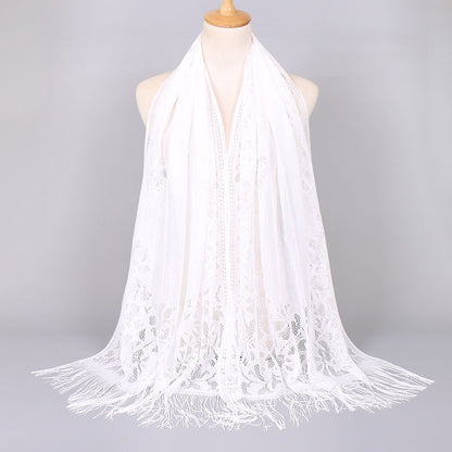 fachgo | [Floral Lace Scarf With Tassels] Ladies Women's Floral Lace Scarf Shawl With Tassels, Soft Mesh Fringe Wraps Bridal Shawl For Wedding Evening Party Dresses