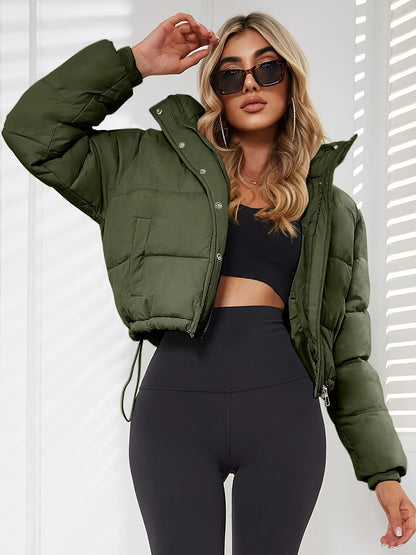 fachgo | New Women's Jacket Hooded Warm Coat with Drawstring Design, Short Casual Fashion Padded Coat