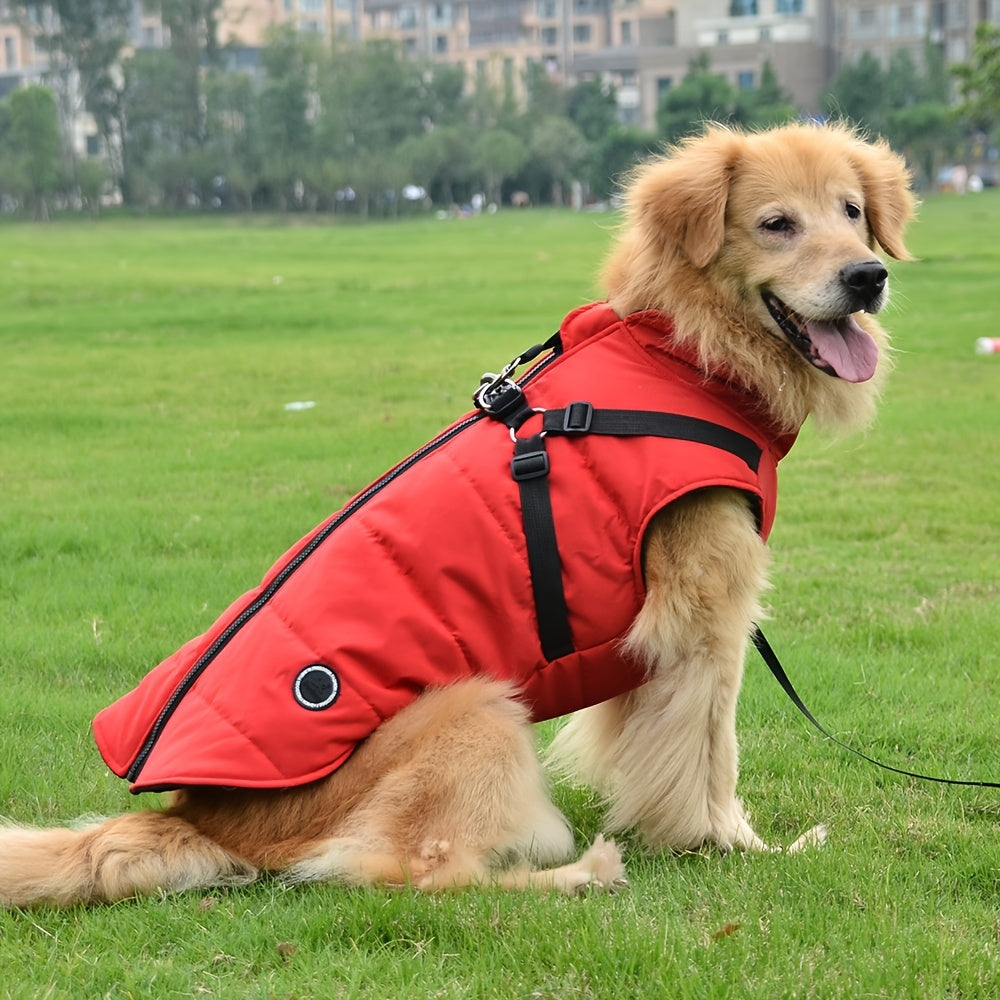 fachgo | Warm Padded Dog Vest with Harness for Small And Medium Dogs - Red Coat for Extra Comfort And Security Christmas Gift