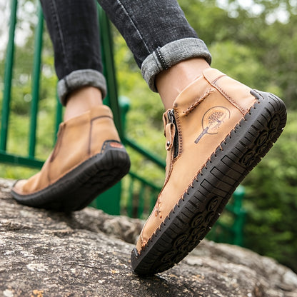 fachgo | Men's Handmade PU Boots with Zipper, Casual
