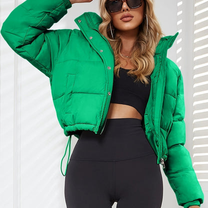 fachgo | New Women's Jacket Hooded Warm Coat with Drawstring Design, Short Casual Fashion Padded Coat