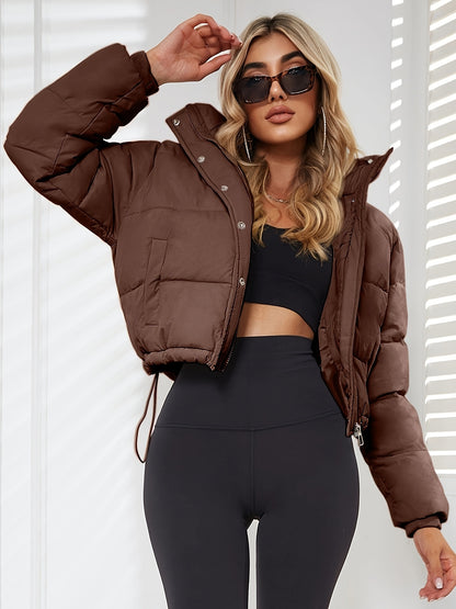 fachgo | New Women's Jacket Hooded Warm Coat with Drawstring Design, Short Casual Fashion Padded Coat