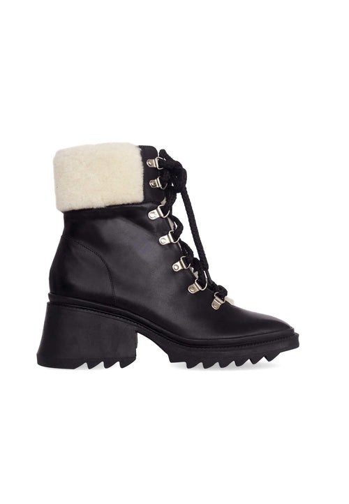 fachgo | Black Calf Leather Cassia Combat Boots – 7.8cm Heel