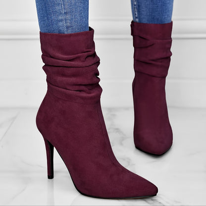 fachgo | Women's Mid-Calf Boots, Plain Fashionable Boots with Zipper for Comfort and Casual Wear, Round Toe in the Middle of Calf