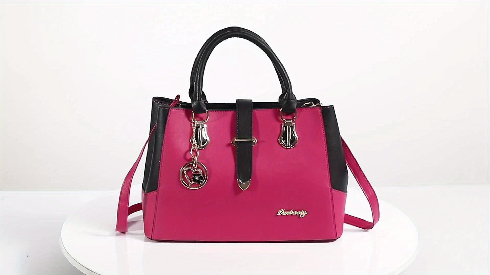 fachgo | Women's Letter Detail Shoulder Bag, Elegant Double Handle Purse, Simple Large Handbag For Work