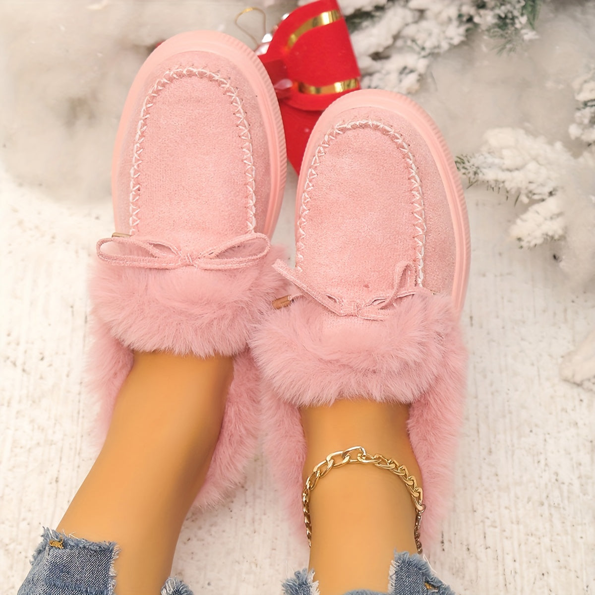 fachgo | New Women Winter Ankle Boots Snow Boots Plush Warm Slip-on Ladies Shoes Flats Plus Size