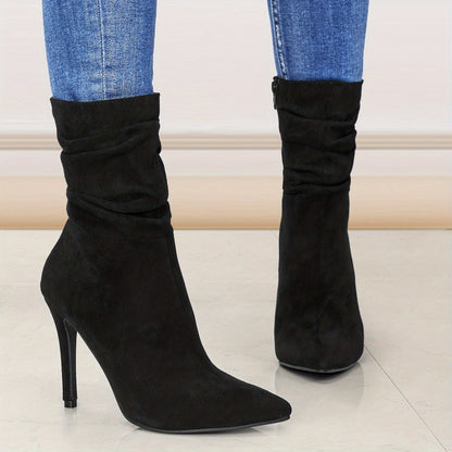 fachgo | Women's Mid-Calf Boots, Plain Fashionable Boots with Zipper for Comfort and Casual Wear, Round Toe in the Middle of Calf