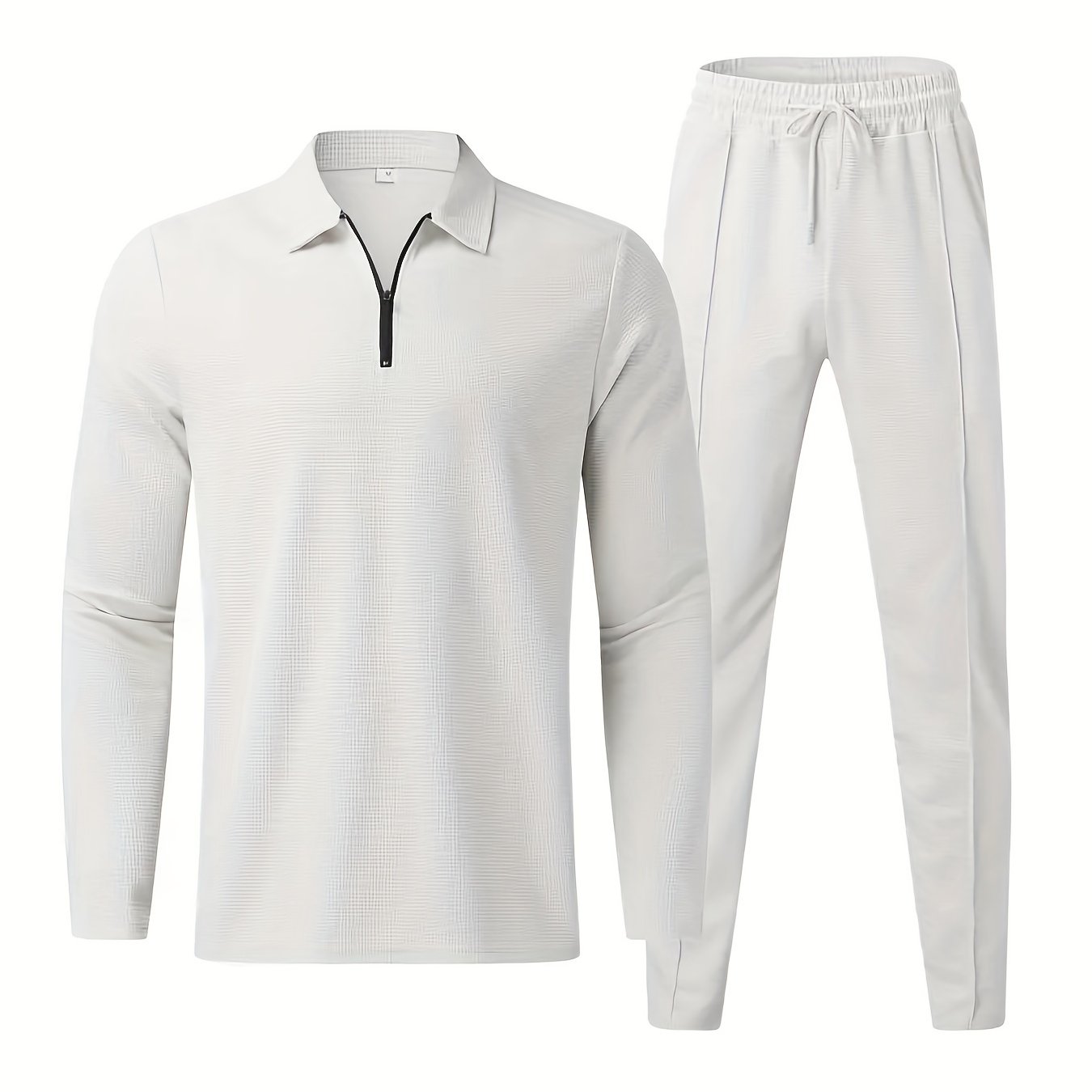 fachgo | 2Pcs Men's Waffle Pattern Outfits, Casual V Neck Long Sleeve Pullover Sweatshirt And Drawstring Sweatpants Joggers Set For Spring Fall