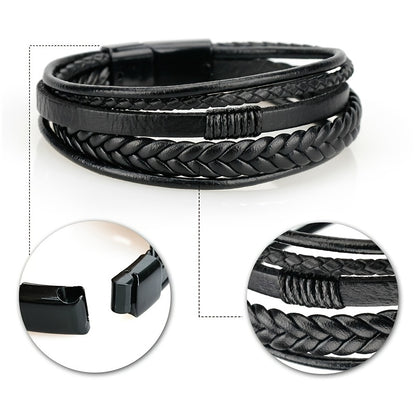 fachgo | 1pc Men's Hand-Woven Multi-Layer Leather Bracelet with Buckle Closure - Stylish Faux Leather Cuff, Durable & Versatile Accessory for Casual or Formal Wear