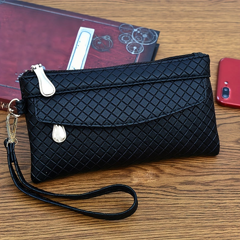 fachgo | Women's Argyle Quilted Clutch Bag, Multi Zipper Wristlet Bag For Phone & Coin, Fashion Handbag