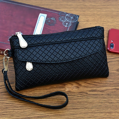 fachgo | Women's Argyle Quilted Clutch Bag, Multi Zipper Wristlet Bag For Phone & Coin, Fashion Handbag