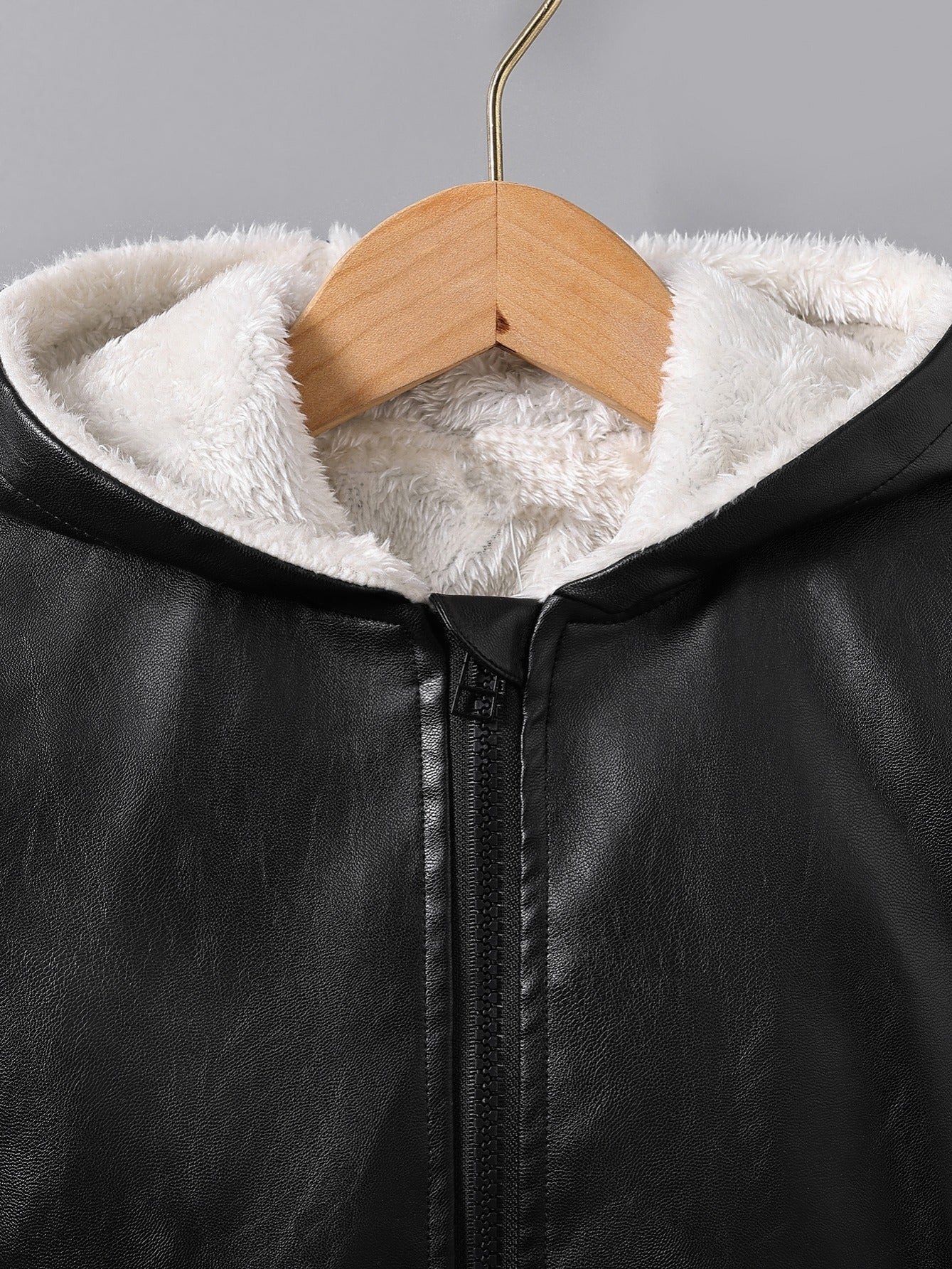 fachgo | Boys' Faux Leather Jacket with Fleece Lining - Thickened Winter Coat, Full-Zip Front Closure, Machine Washable, Casual Style for Fall/Winter, Regular Fit