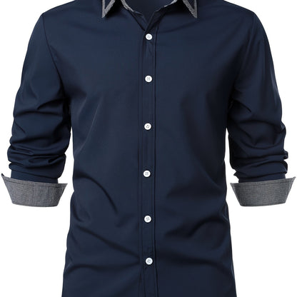 fachgo | Men'S Color-Blocked Checkered Casual Long-Sleeve Shirt