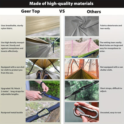 fachgo | GEERTOP 3in 1 Outdoor Hammock with Mosquito Net Sun Shelter, Double Sleep Rest Camping Hammock for Backpacking Travel Garden Park
