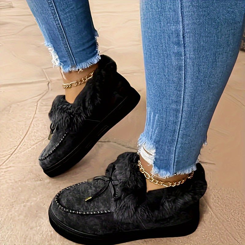 fachgo | New Women Winter Ankle Boots Snow Boots Plush Warm Slip-on Ladies Shoes Flats Plus Size