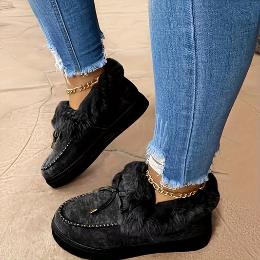 fachgo | New Women Winter Ankle Boots Snow Boots Plush Warm Slip-on Ladies Shoes Flats Plus Size